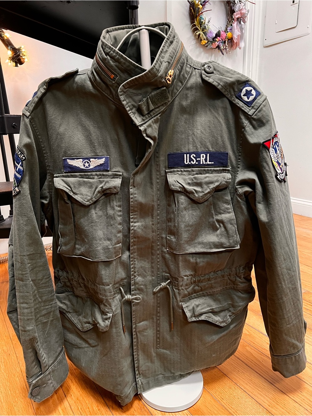 Ralph Lauren Olive Green Military Field Jacket with Patches